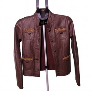 One Girl Who Brown Faux Leather Boho Jacket | Lace Trim Romantic Cottagecore